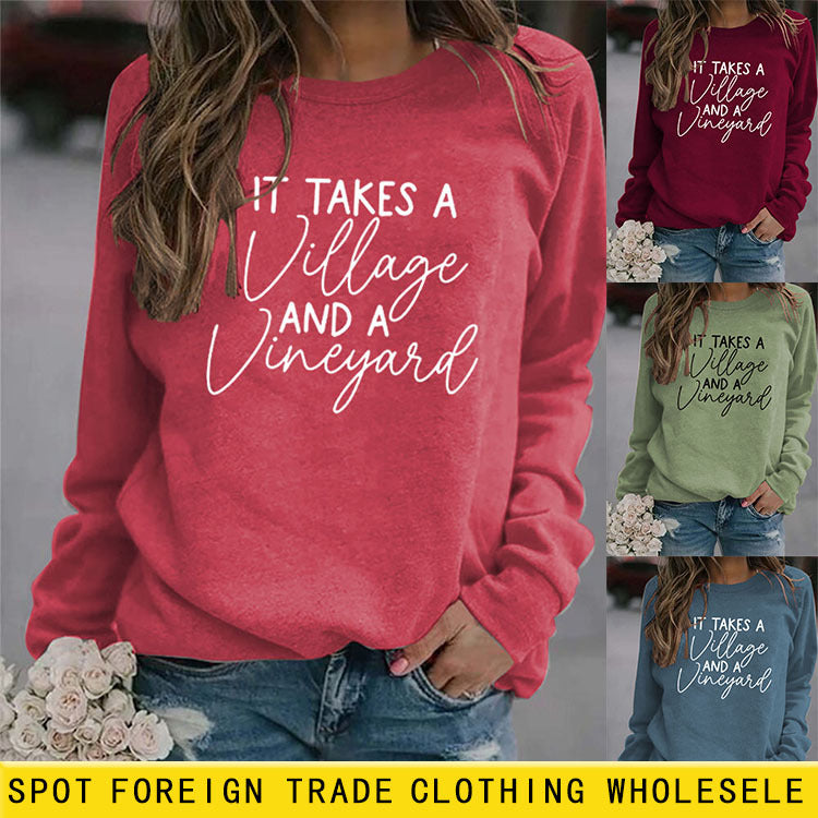 IT Takes A Village Letters Casual Spot Sweat-shirt à manches longues et col rond pour femme