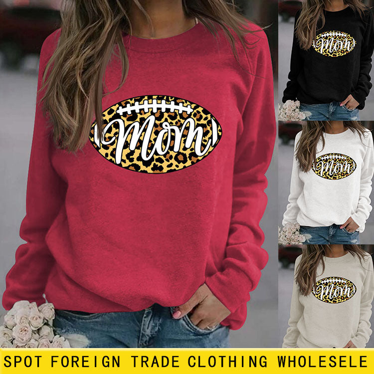 Pull ample et décontracté à manches longues pour femme, imprimé léopard, Baseball, maman