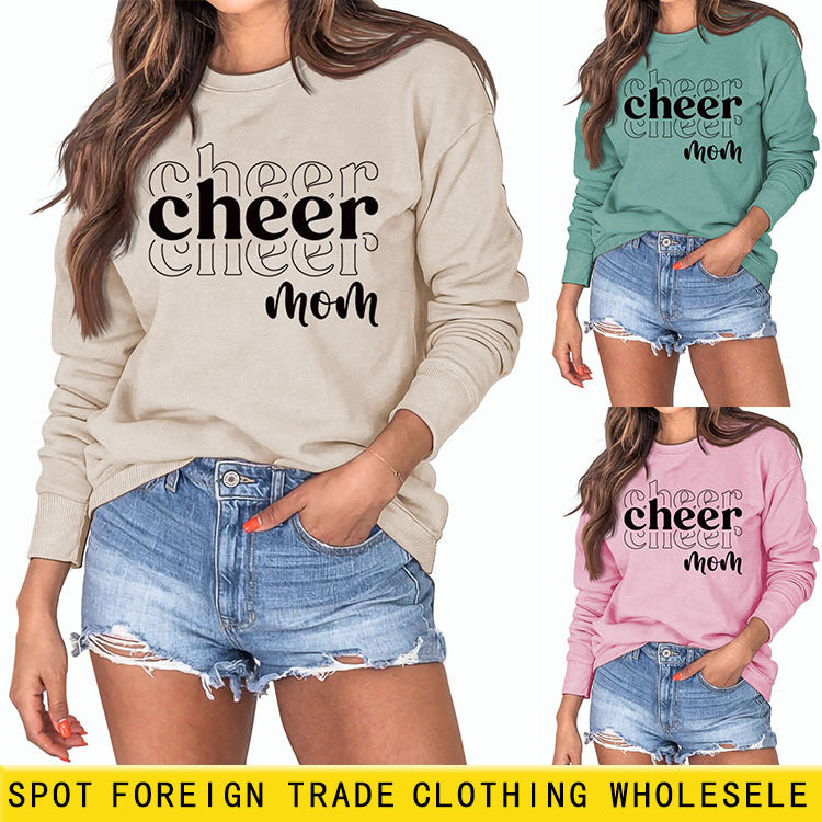 Cheer Mom Autumn and Winter Base Lettering Loose Long Sleeve Casual Oversize Sweater Female