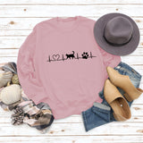 Love Cat Dog Print Round Neck Bottom Long Sleeve Women's Sweatshirt