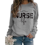 Pullover Round Neck Top Long Sleeve Nurse Life Printed Loose Sweater Cross Border