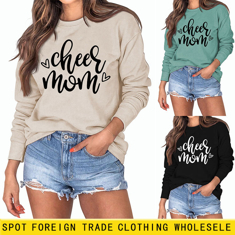 Cheer Mom – pull à manches longues et lettres de cœur, col rond, ample, grande taille, automne et hiver