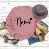 Nana Heart Letter Print Round Neck Long Sleeve Loose Plus Size Sweatshirt