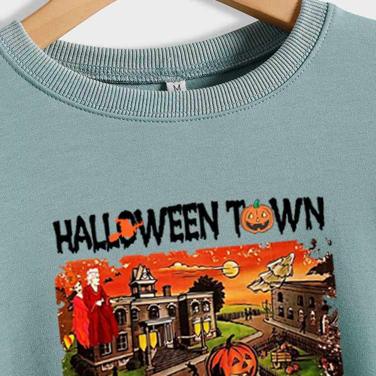 Pull ample à manches longues pour femmes, chemise ample avec lettres imprimées de ville d'halloween, nouvelle collection