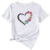 Women's T-shirt Round Neck Short Sleeve with Heart Interesting Pattern Printing