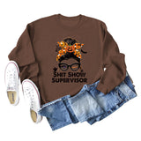 Shit Show Super Bow Letter Pumpkin Print Sweater Long Sleeve