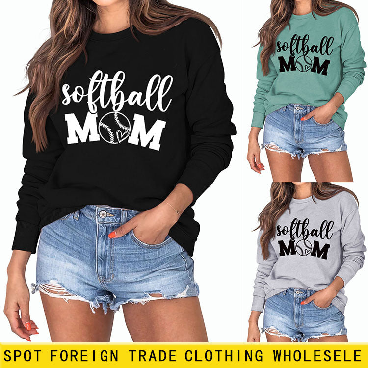 Softball Mom Heart Letters Mode Pull ample à manches longues et col rond