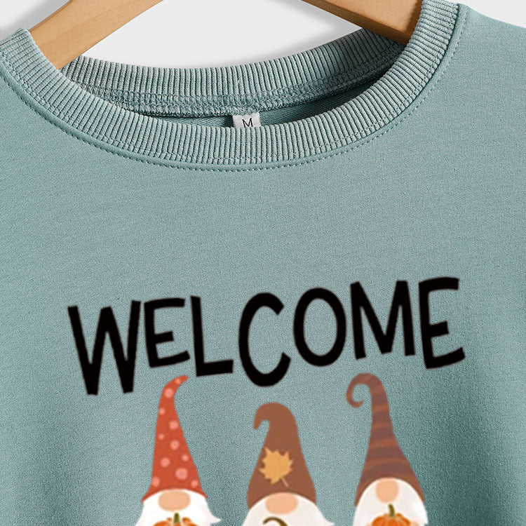 BIENVENUE AUTOMNE Citrouille Halloween Alphabet Imprimé Automne et Hiver Pull à manches longues grande taille