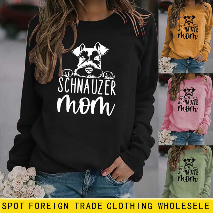 SCHNAUZER MOM Col Rond Lettre Sweat Femme Imprimé Ample Manches Longues