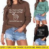 Sweat-shirt ample à manches longues pour femmes, No More Coffee Heart Letters