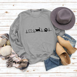 Love Cat Dog Print Round Neck Bottom Long Sleeve Women's Sweatshirt