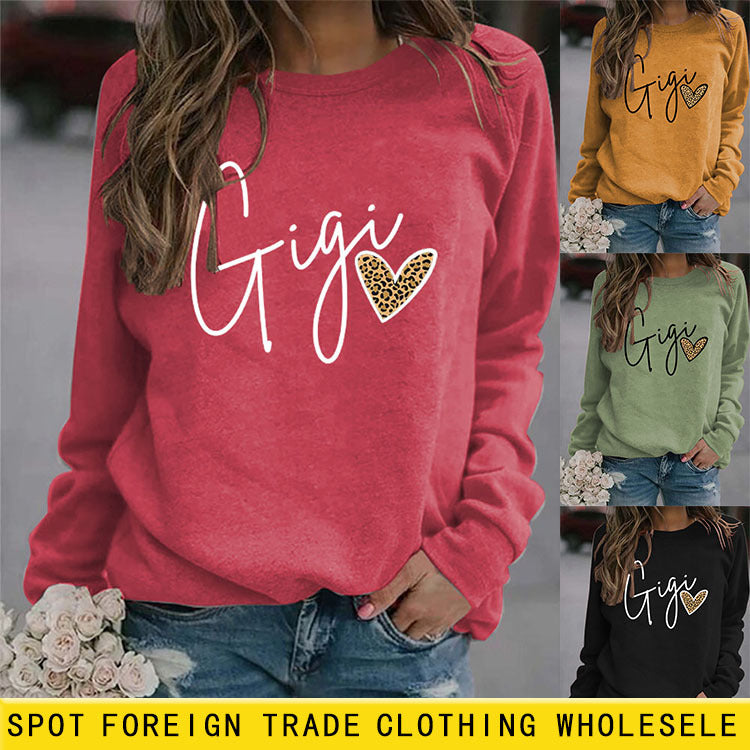 Col rond mode lettres femmes pull lettres lâches imprimé à manches longues