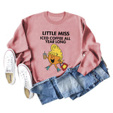 LITTLE MISS ICED COFFEE Herbstlicher Pullover mit grenzüberschreitendem Aufdruck und rundem Kragen