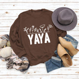 YAYA Sweat-shirt à manches longues et col rond pour femme avec lettres de fleurs et plantes