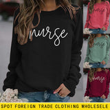 Nurse Letter Round Neck Fashion Backed Women's Long Sleeve Sweater