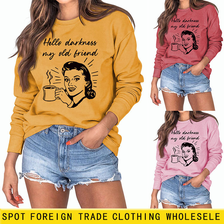 Bonjour les ténèbres ma lettre impression pull ample à manches longues pour femme