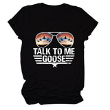 TALK TO ME GOOSE Summer Letter Printed T-shirt with Round Neck and Short Sleeve