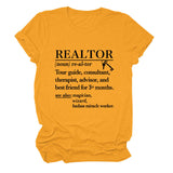 REALTOR LETTER LOOSE WOMEN'S CASUAL CREWNECK SHORT SLEEVE FASHION T-SHIRT TOP