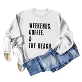 WEEKENDS COFFEE CREW NECK LETTERS FASHION LOOSE FALL WINTER LONG SLEEVE OVERSIZE SWEATSHIRT