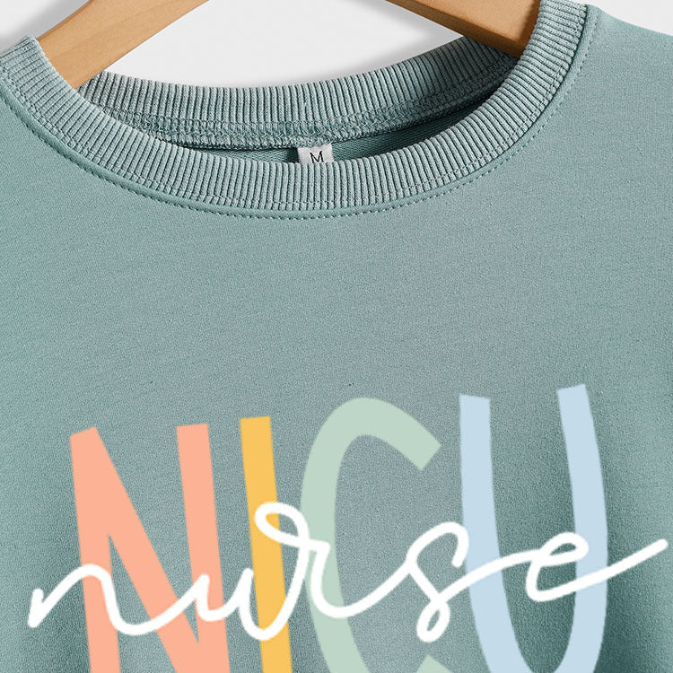 NICU Nurse Letter Round Neck Fashion Loose Bottomed Long Sleeve Women's Sweater