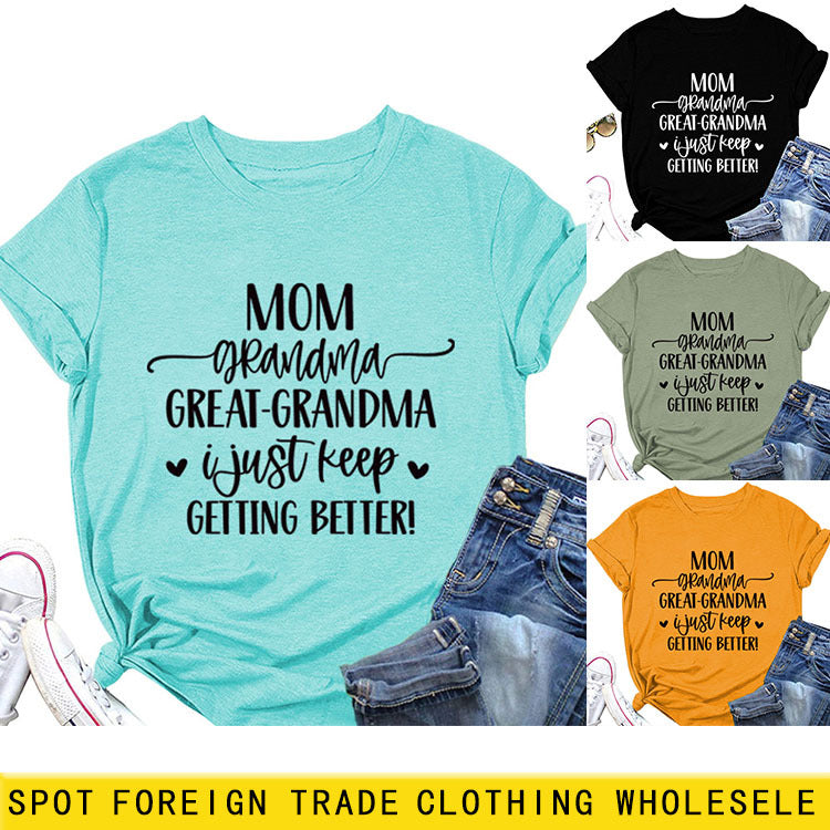 MAMAN GRAND-MÈRE GRANDE MODE LETTRE CREWNECK T-SHIRT À MANCHES COURTES FEMME-Shirt