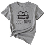 BOOK NERD GLASSES PATTERN FASHION WOMEN'S CASUAL CREWNECK SHORT SLEEVE T-SHIRT