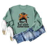 Shit Show Super Bow Letter Pumpkin Print Sweater Long Sleeve