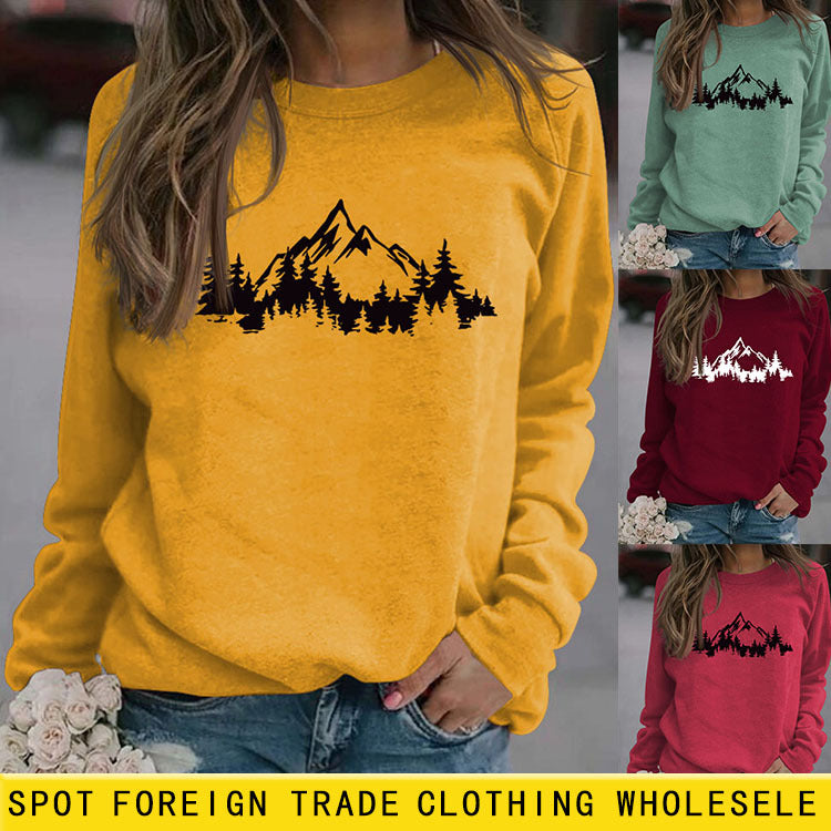 Pull pour femme à manches longues et col rond imprimé Mountain Pine