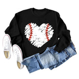 Love Baseball Print Round Neck Large Casual Long Sleeve Women's Sweater