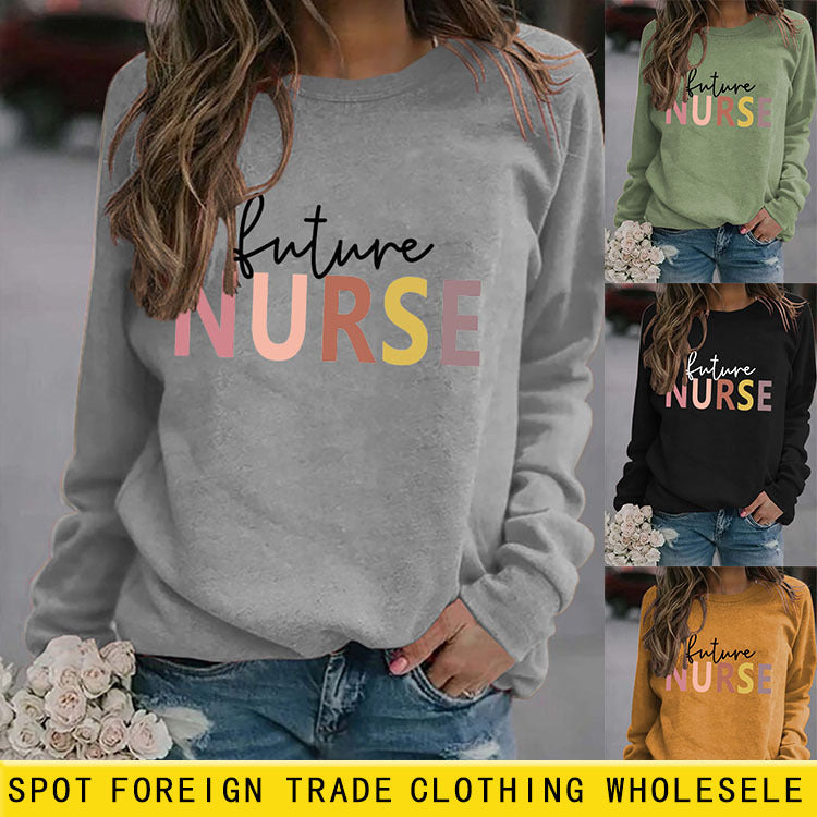 Sweat-shirt décontracté à imprimé lettre Future Nurse pour femmes
