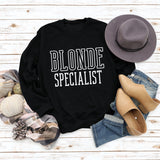 BLONDE SPECIALIST LETTERS LOOSE CREW NECK WOMEN'S LONG SLEEVE OVERSIZE SWEATER