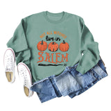 NOT ALL WITCHES LIVE IN SALEM Letter Pumpkin Print Long Sleeve Sweatshirt