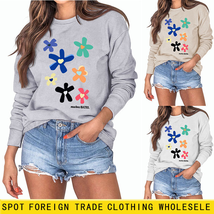 Pull ample à manches longues et col rond pour femme, grande taille