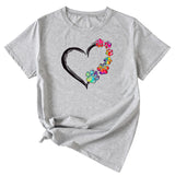 Women's T-shirt Round Neck Short Sleeve with Heart Interesting Pattern Printing