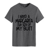 I Need A Margarita Printed Round Neck Fashion Letter Large Women's T-Shirt Loose Short Sleeve Shirt