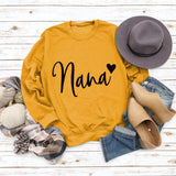 Nana Heart Letter Print Round Neck Long Sleeve Loose Plus Size Sweatshirt