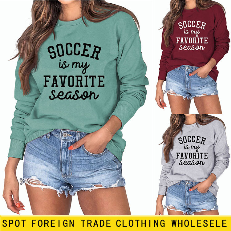 SOCCER IS MY FAVORITE Letters Round Neck Long-sleeved Sweater for Women