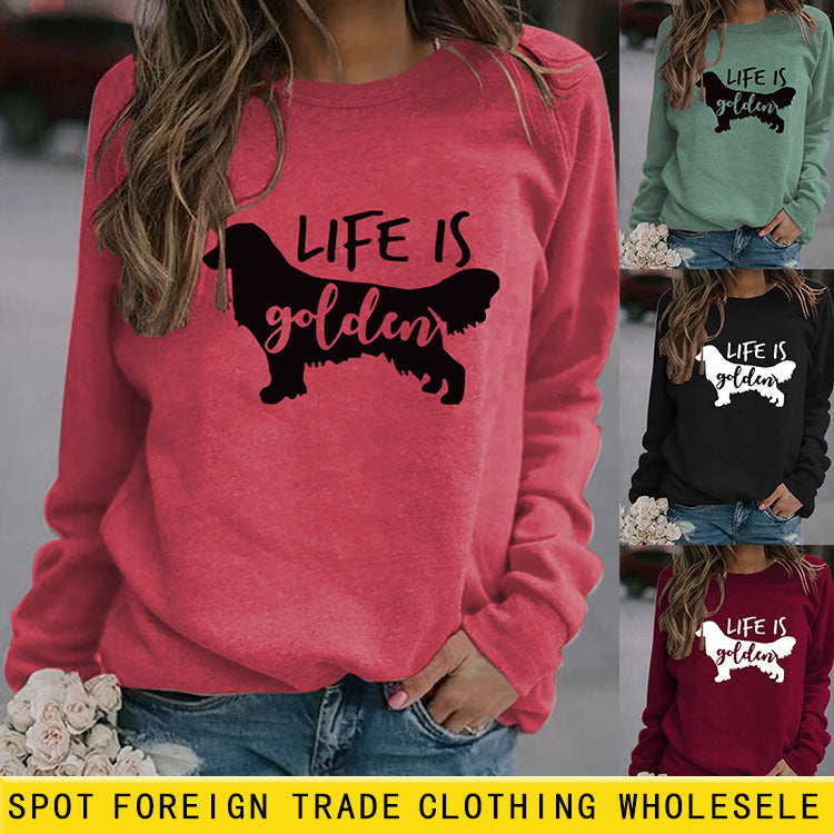 Life Is Golden Pull ample à manches longues et col rond avec lettres