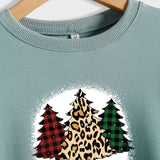 MERRY Christmas Brief Plaid Leopard Print Weihnachtsbaum Pullover Mädchen