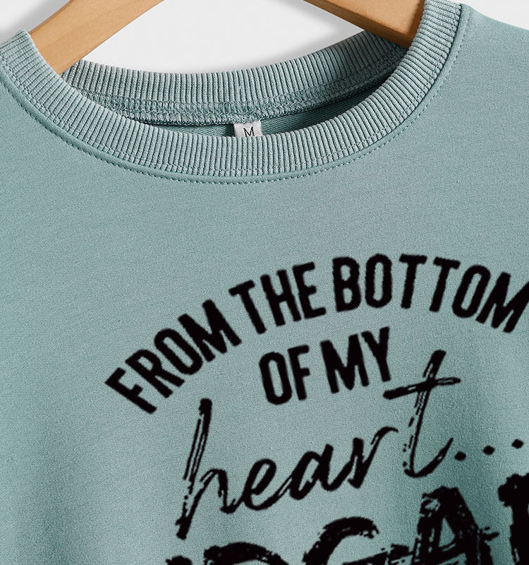 Sweat-shirt ample imprimé à manches longues pour femme, haut avec lettres du bas, col rond