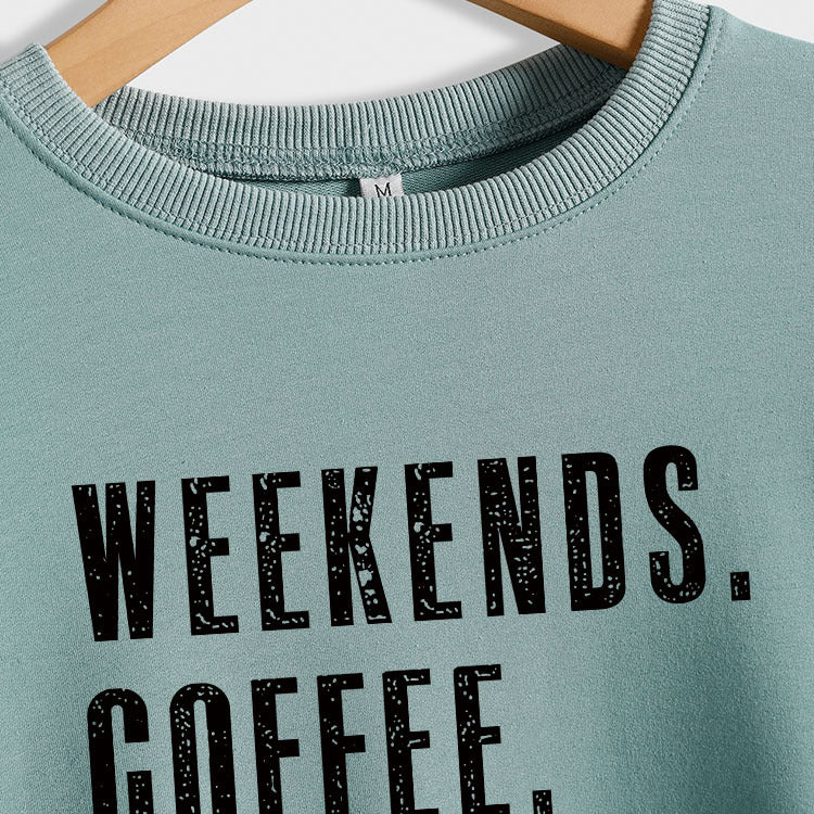 WEEK-END CAFÉ COL ROND LETTRES MODE LÂCHE AUTOMNE HIVER MANCHES LONGUES SWEAT-SHIRT OVERSIZE