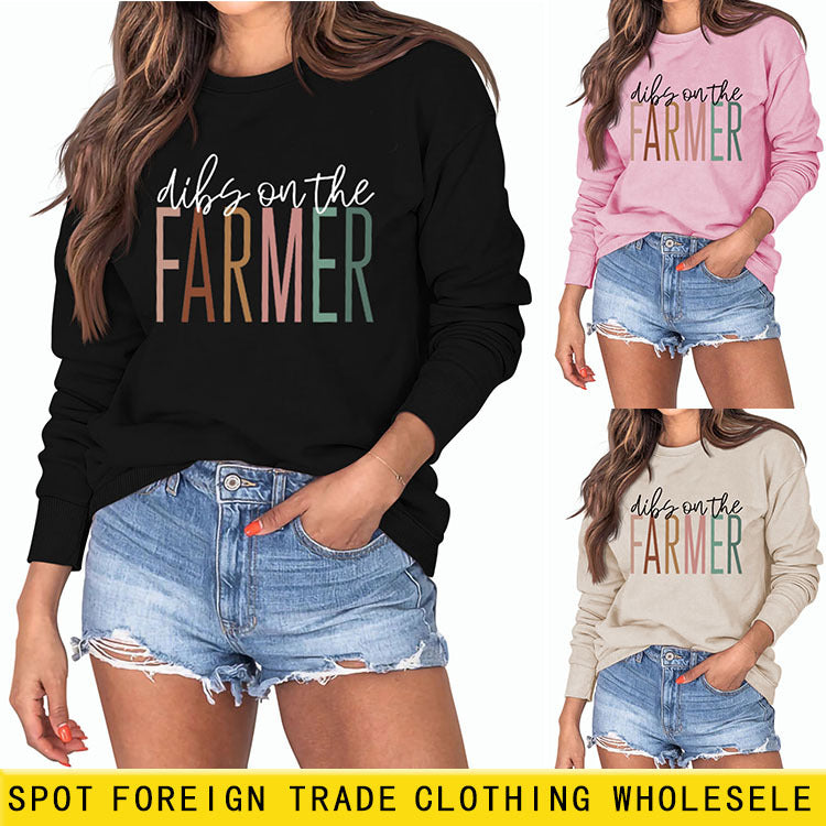 Dibs on The Farmer Lettre Col Rond Lâche Manches Longues Automne Hiver Pull Col Rond