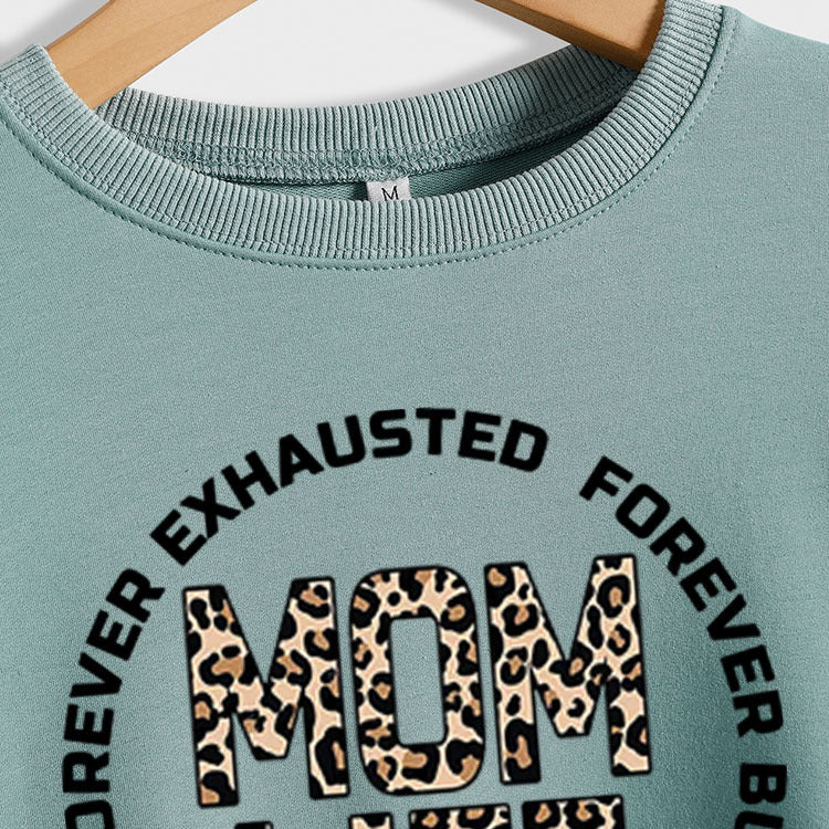 MOM LIFE Lettre Imprimé Léopard Mode Lâche Automne et Hiver Base Manches Longues Grande Taille Pull