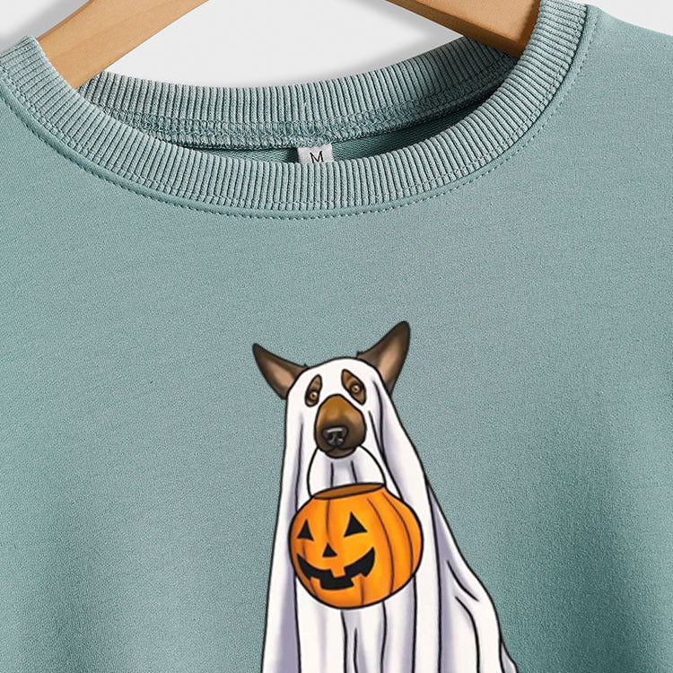 Pull à manches longues et col rond pour fille, motif fantôme, chien, citrouille, Halloween