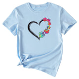 Women's T-shirt Round Neck Short Sleeve with Heart Interesting Pattern Printing