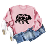 Mama Bear Buchstabendruck Rundhalsausschnitt Lockere Unterseite Langarmshirt Damen Pullover in Übergröße