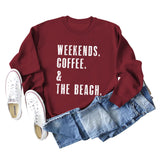 WEEKENDS COFFEE CREW NECK LETTERS FASHION LOOSE FALL WINTER LONG SLEEVE OVERSIZE SWEATSHIRT