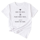 SAVE tHE BEES PLANt Letter Casual Round Neck Short Sleeve Women's t-ShirT-Shirt