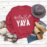 YAYA Sweat-shirt à manches longues et col rond pour femme avec lettres de fleurs et plantes