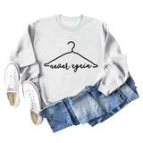 Never Again Hanger Letter Printing Fashion Loose Long Sleeve Large Size Sweater for Women